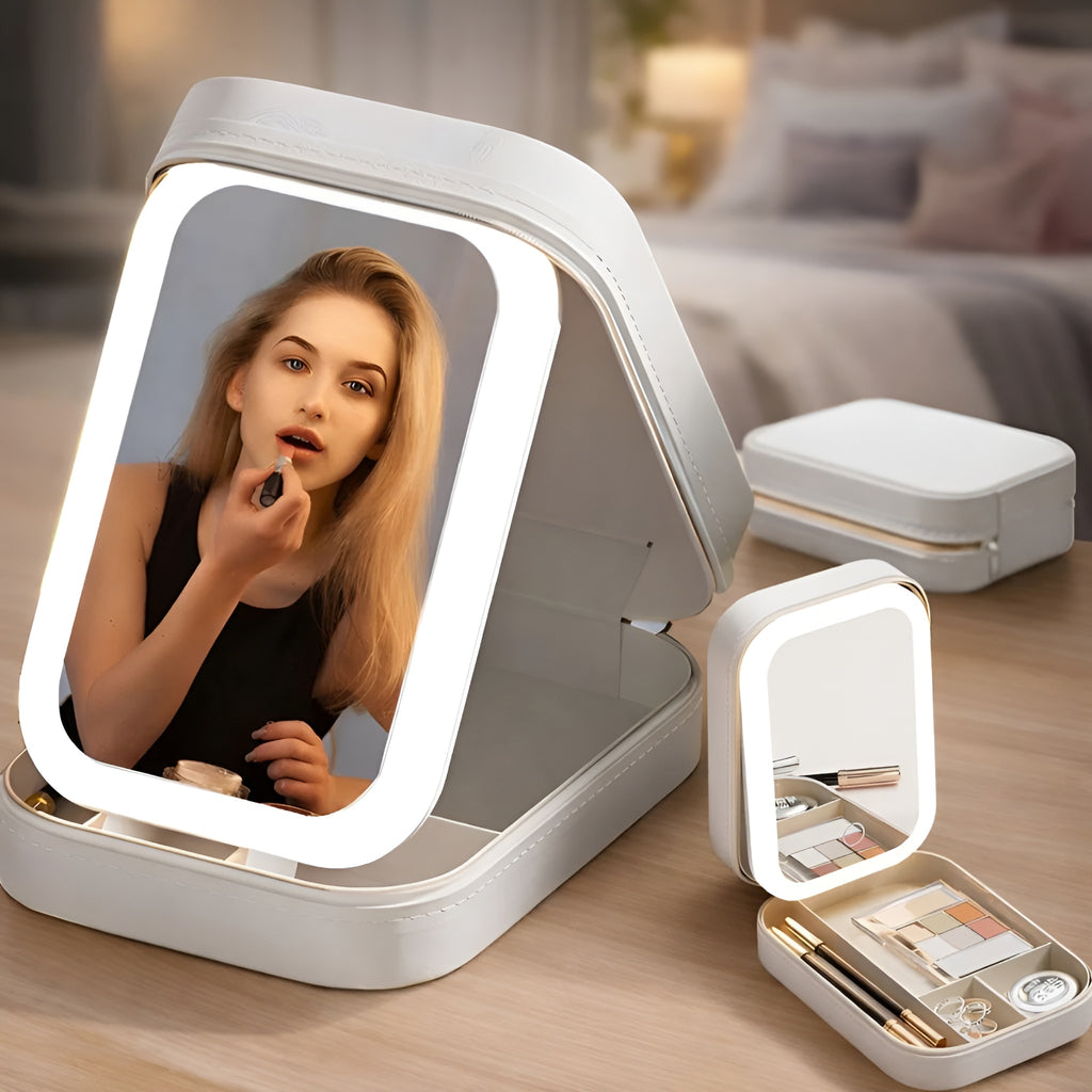 Leather Jewelry Box with LED Mirror