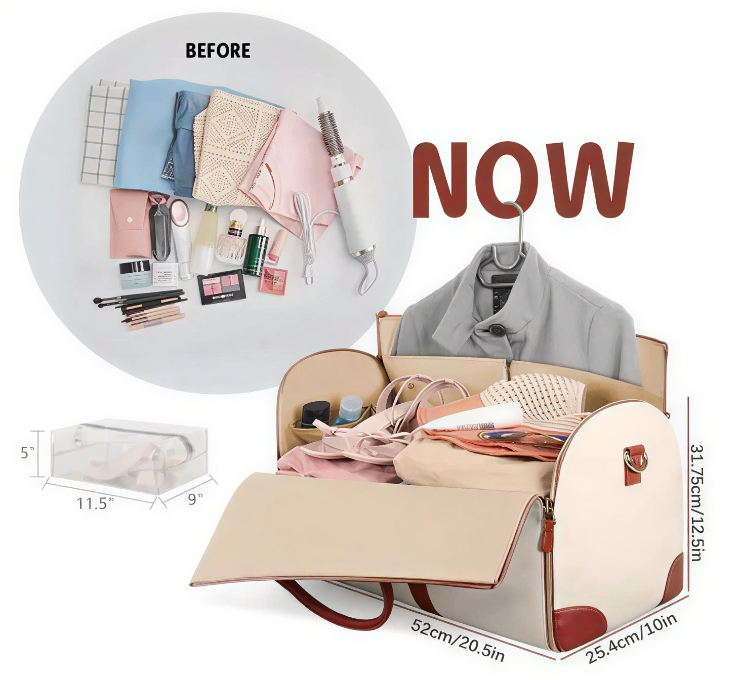 Convertible Garment Bag for Travel - 2 in 1 Hanging Suitcase